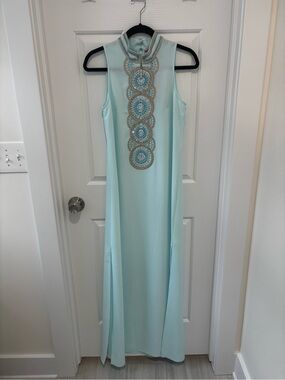 *Rare-Brand new with tags Lilly Pulitzer aqua\gold Sleeveless Beaded Maxi Dress